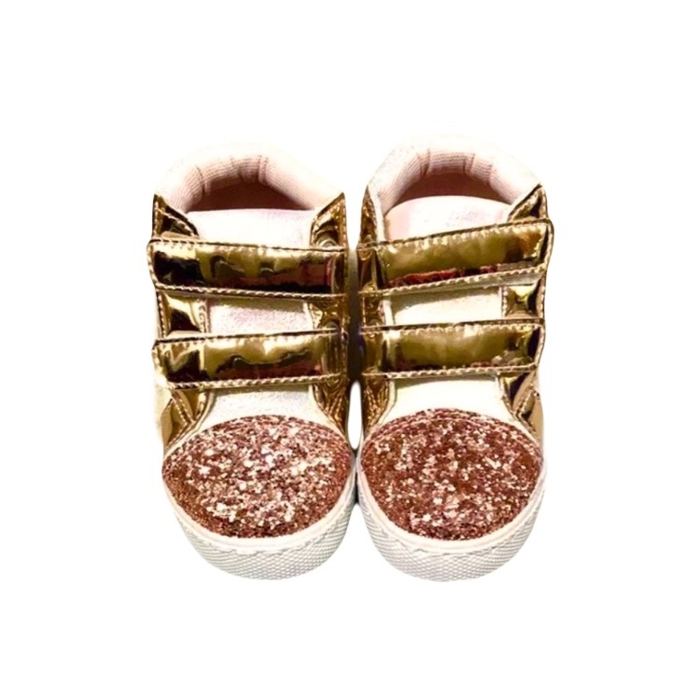 Mermaid Glitter Gold Pink High-Top Sneakers - Picture 2 of 14